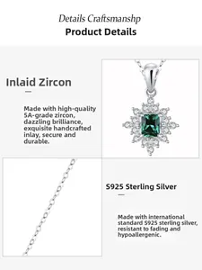Gros plan du collier en argent S925 avec pendentif en zircon vert taille émeraude poli