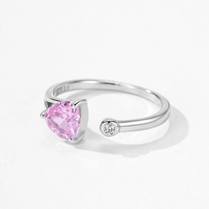 S925 Sterling Silver Open Ring with Pink Triangle Gemstone and Small Round Zirconia