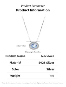 Spécifications détaillées du collier en argent S925 avec pierre bleue ovale et zircon