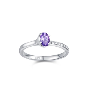 Elegant S925 sterling silver ring with oval purple zircon in a four-prong setting