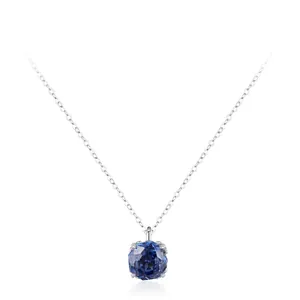 Vintage Argent Sterling 925 Taille Rose Zirconia Bleu Pendentif Collier Élégant Géométrie Chaîne de Clavicule Bijoux Femme