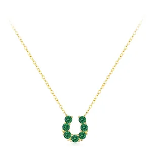 Collier Pendentif en Forme de U en Argent Sterling S925 de Luxe pour Femmes Chaîne de Clavicule Exquise en Strass Vert Bijoux