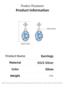 Spécifications détaillées des boucles d'oreilles en argent S925 avec dimensions