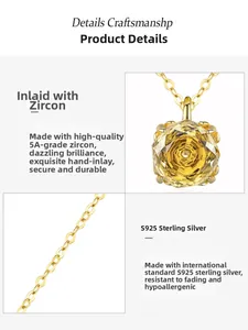 Macro detail of rose-cut yellow zircon pendant and S925 sterling silver chain