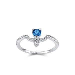 Vintage S925 silver wavy ring with sky blue zircon and sparkling pavé diamonds