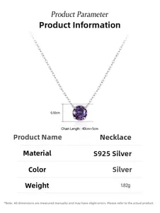 Detaillierte Spezifikationen der S925 Silberhalskette mit violettem Zirkonia Anhänger