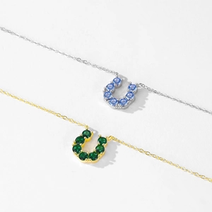 Collane a ferro di cavallo in argento S925 con cristalli verdi e blu brillanti