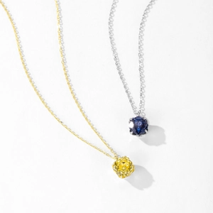 Vintage S925 sterling silver necklaces with octagonal rose cut blue and yellow pendants