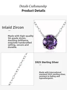 Makro-Detail von 5A lila Zirkon Anhänger mit S925 Sterling Silber Kette Handwerkskunst