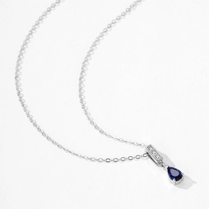 Collana vintage in argento sterling S925 con pendente a goccia di pietra preziosa blu