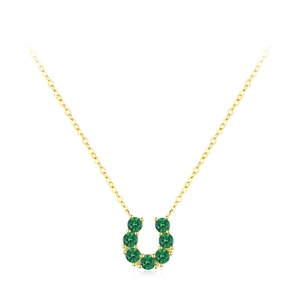 Élégant collier fer à cheval en argent S925 doré avec des pierres vert émeraude