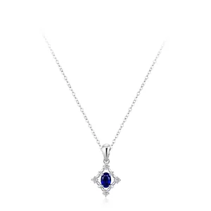 Collier Pendentif en Argent Sterling 925 Vintage Zirconia Bleu Luxe Forme d'Étoile Strass Choker pour Femmes Bijoux Fins