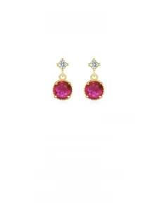 Detailed macro view of S925 silver gold earrings with round white and rose red zircons