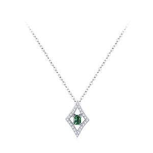 Collier en argent S925 avec pendentif losange vert émeraude et oxydes de zirconium