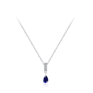Collana in argento S925 con ciondolo vintage a goccia di zaffiro blu e pietre CZ