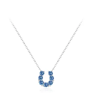 Collana con Ciondolo a Ferro di Cavallo in Argento Sterling 925 per Donna Zirconia Blu Chiaro Intarsiata Catena Elegante a U