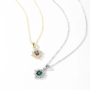 French vintage S925 silver emerald and purple zircon snowflake necklaces set