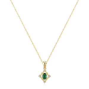 925 Sterlingsilber Smaragd Zirkonia Sternenstrahl Anhänger Halskette Für Damen Gold Vergoldeter Geometrischer Rauten Schmuck
