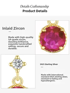 Detail of S925 sterling silver gold stud earring with round pink 5A zircon inlay