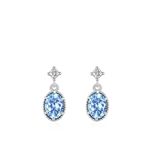 Boucles d'Oreilles Goutte en Argent Sterling 925 Zirconia Bleu Clair Bijoux Élégants et Sophistiqués pour Femme Accessoire Quotidien