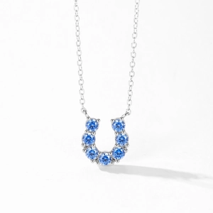Collana a ferro di cavallo in argento S925 con sette pietre di zircone blu tonde