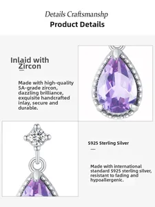 Detailansicht der S925 Sterling Silber Tropfenohrringe mit lavendelfarbenen Zirkoniasteinen