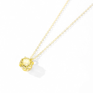 Luxury S925 silver necklace with sparkling yellow rose-cut citrine pendant in gold finish