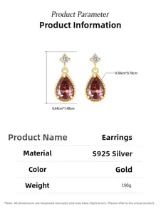 Spécifications de taille pour boucles d'oreilles goutte en argent S925 plaqué or 14K