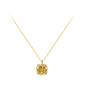 Luxurious gold S925 silver necklace with rose cut citrine and sparkling zircon pendant