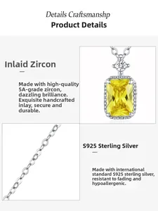Detail of 5A lemon yellow zircon pendant with S925 sterling silver handmade setting