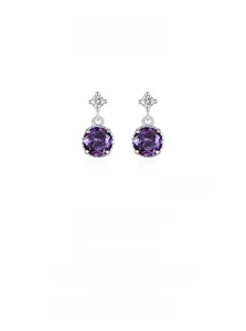 Detailed close-up of S925 silver stud earrings featuring violet zircons and star accents