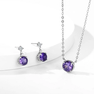 Elegant S925 sterling silver jewelry set with violet zircon necklace and earrings