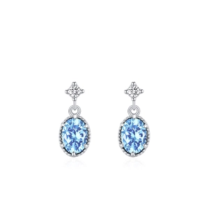 Boucles d'oreilles S925 en argent sterling avec zircon bleu océan et bordure en perles