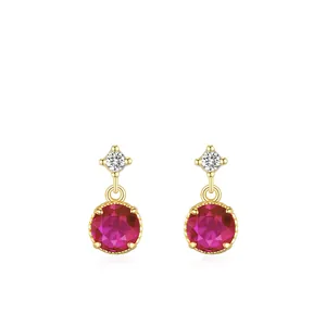Romantic Rose Red Zirconia Stud Earrings 925 Sterling Silver Gold Plated Geometric Jewelry For Women Fashion Earring Gift