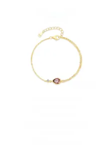 Detail of S925 sterling silver stamp on gold double-layer bracelet with purple zircon