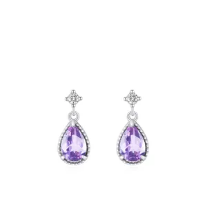 S925 Sterling Silber Hellviolett Zirkonia Wassertropfen Ohrringe Für Damen Elegant Nische Minimalistisch Ohrhänger