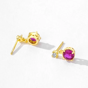 Elegant gold S925 silver studs with rose red zircon and crown heart setting