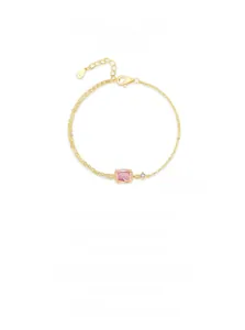 Detail of S925 silver gold double-layer bracelet with pink zircon and heart tag