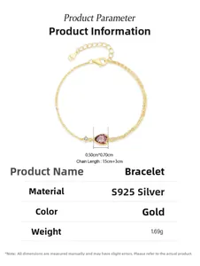 Macro detail of gold plated S925 silver bracelet featuring pear cut purple zircon stone
