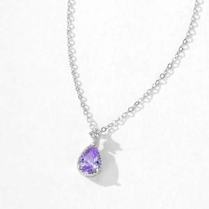S925 sterling silver necklace featuring a pear-cut light purple crystal waterdrop pendant