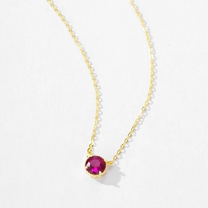 S925 silver 14K gold plated necklace with round rose red zircon pendant for women