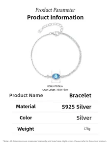 Detail view of S925 silver bracelet featuring oval blue zircon and adjustable chain link