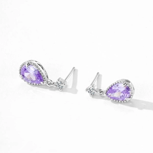 S925 Sterling Silber Tropfenohrringe mit birnenförmigen hellvioletten Zirkonia-Steinen