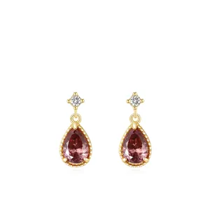 Boucles d'Oreilles Clous Goutte d'Eau en Argent Sterling S925 pour Femme Plaquées Or 14K Zirconia Rose Bijoux Élégants