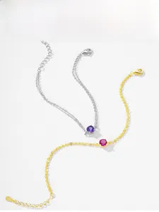 Detail of S925 silver bracelets with round zircon stones and lobster clasp closure
