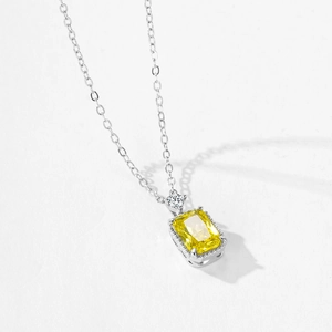 Elegant S925 sterling silver necklace with emerald-cut yellow zircon pendant