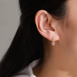 Boucles d'oreilles goutte d'eau en argent S925, zircon rose et placage en or 14 carats