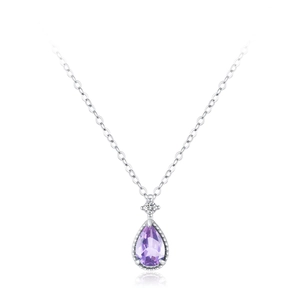 Elegant S925 silver necklace featuring a pear-shaped light purple crystal teardrop pendant