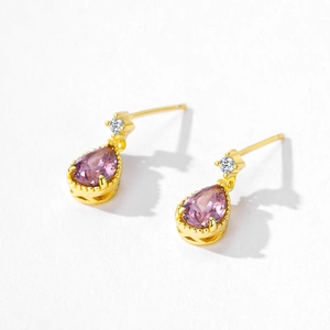 Boucles d'oreilles gouttes élégantes en argent S925 plaqué or 14K avec zircon rose