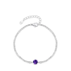 925 Sterling Silver Violet Round Zirconia Bracelet For Women Minimalist Fashion Double Layer Chain Elegant Jewelry Gift